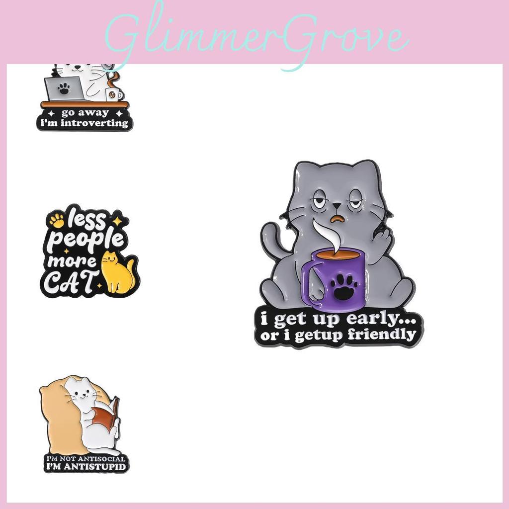 Adorable Cartoon Cat Series Metal Badge Cute Fun English Phrase Animal Brooch