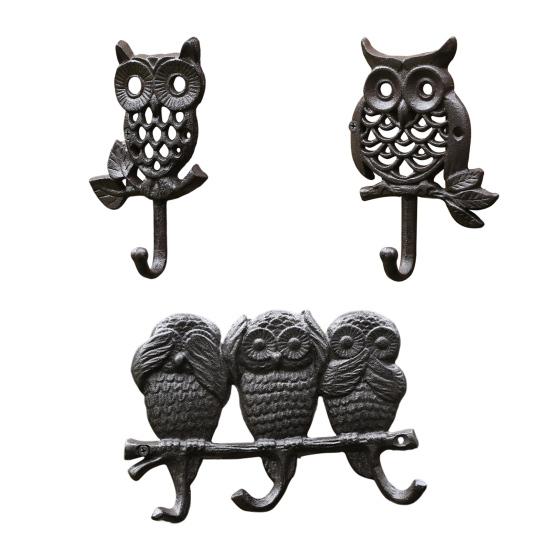 Owl Hook Cast Iron Rust-Proof Vintage Style Wall Art French Country Hanging Hook