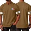 Men V Neck Short Sleeve Jersey Top with USA Independence Day Print and Striped Sleeve Athletic Casual Style Shirt for Sports and Daily Wear