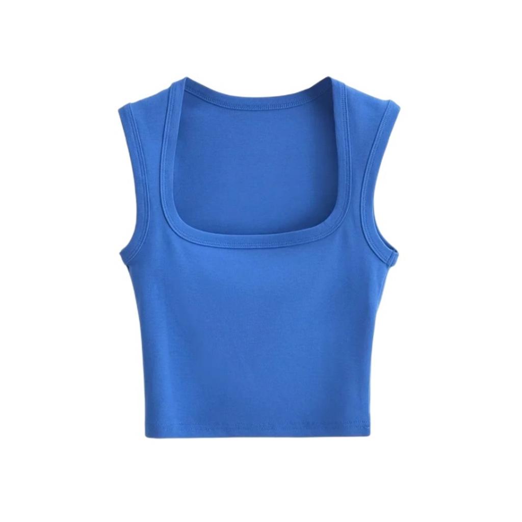 Women's Square Neck Sleeveless Crop Tank Top Slim Fit Solid Basic Camisole Shirt