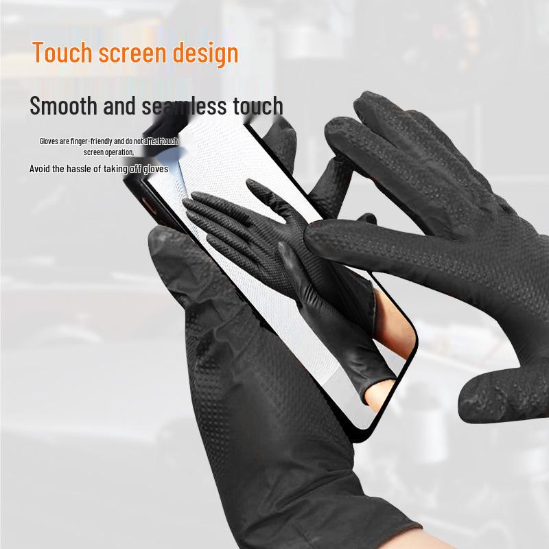 8 Mil Extra Thick Wear-Resistant Diamond Textured Nitrile Gloves for Industrial, Oil, Acid, Alkali, and Auto Repair