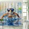 Turtle Creative Pattern Shower Curtain - Ocean Style, Bright Watercolor Design, Lively Bathroom Decor, Polyester Fabric,12 Hooks