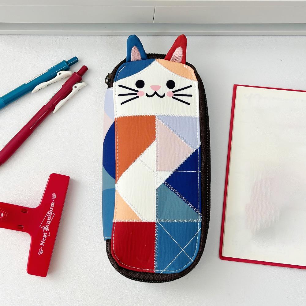 Portable Patchwork Pencil Case Cat Large Capacity Pen Bag Stationery Pouch School Supplies