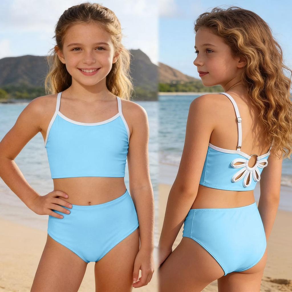 Girls Color Bikini Set Two Piece Swimsuits for Kids Summer Beach Vacation