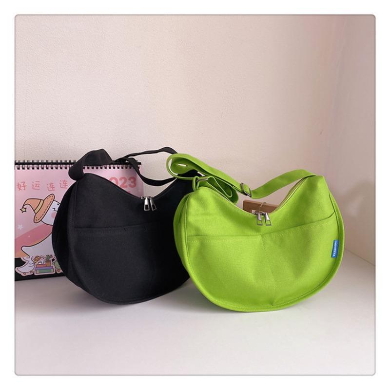 Large Capacity Canvas Bag Women's New Casual Shoulder Dumpling Bag Student Class Commuting Messenger Bag