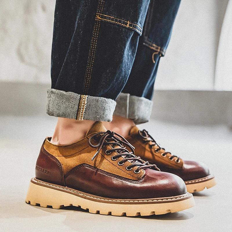 British Style Men's Work Shoes American Thick Soled Casual Shoes Men's Leather Trendy Shoes Retro Style  Luxury Shoes