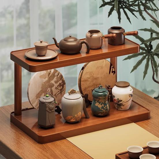 Desktop Storage Rack Durable Construction Strong Load-bearing Multipurpose Wood Tabletop Stand Storage Shelf