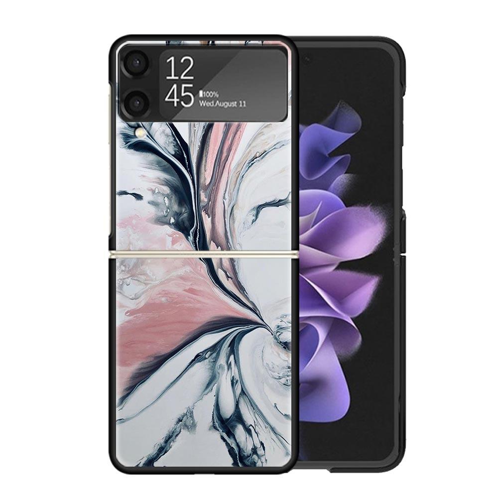 Fashion Gold Pink Geometric Marble Clear Phone Case For Samsung Z Flip 7 6 5 4 3 Galaxy ZFlip7 ZFlip6 ZFlip5 ZFlip4 ZFlip3 5G Pr
