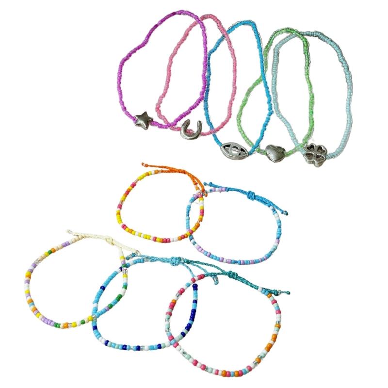 5Piece Bead Bracelets Women Four Leaf Clovers Pendant Bracelets Elastic String