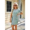 Jarní a letní dámské šaty Nové jednobarevné Pletené šaty s kulatým výstřihem a krátkým rukávem