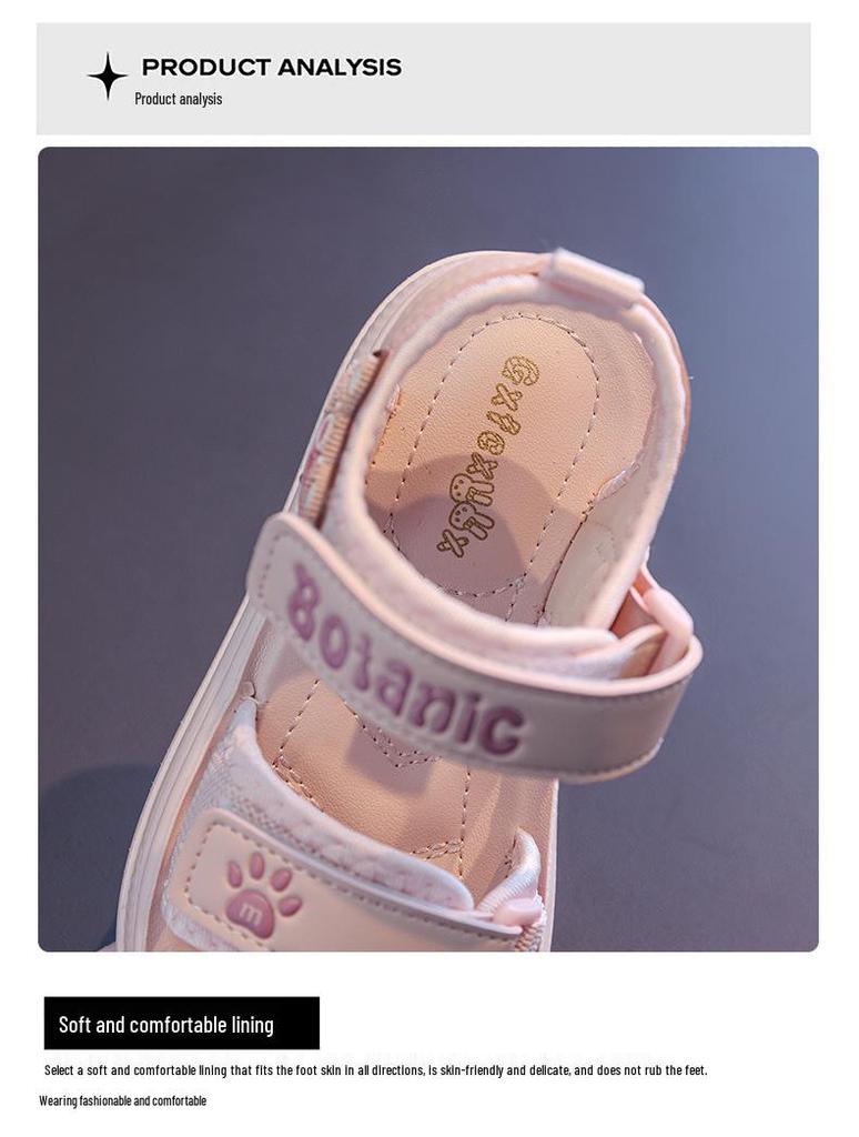 Sandálias Abertas com Velcro para Crianças Verão 2025 - Design Fofo de Gatinho para Meninos e Meninas