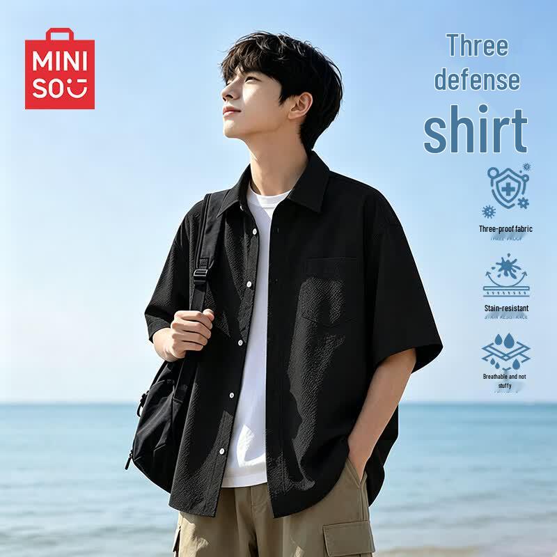 MINISO Men s Seersucker Short-Sleeve Shirt XL