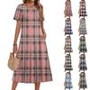 Ladies' Plaid Printed Casual And Fashionable Short Sleeved Round Neck Dress