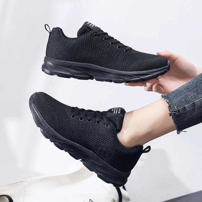 Sommer Mode Damen Laufschuhe Leicht Atmungsaktiv Mesh Walking Flache Schuhe Tenis Feminino Schwarz Sport Damen Schuhe