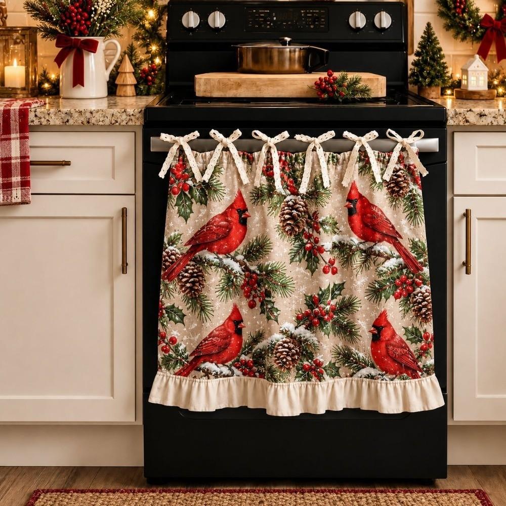 Farmhouse Christmas Cabinet Curtain Pastoral Style Kitchen Stove Cover Skirt Kitchen