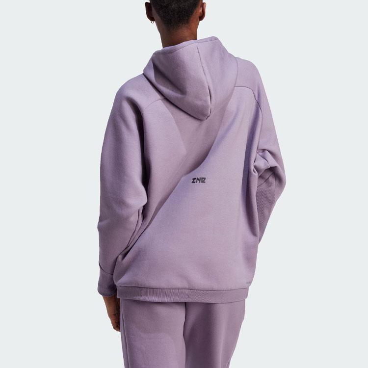 Adidas SS24 True Healing Series Z.N.E. Overhead Hoodie Solid Color Logo Sports Casual Hoodie Women Hoodies Dark-Gray Purple IN5123