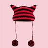 Japanese Streetwear Harajuku Beanie Hat Little Devil Striped Knitted Hat ForWomen Girls Autumn Winter Cute Cat Ears Cap