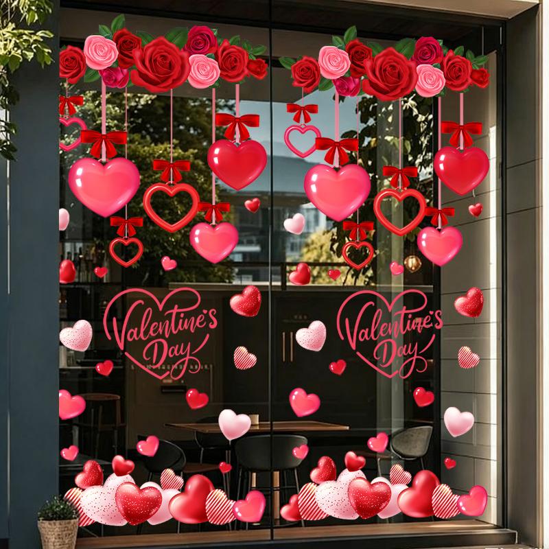 Romantic LOVE Valentine's Day Sweetheart Heart Balloon Stickers Window Stickers Convenience Store Glass Decoration Stickers