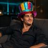 Circus Clown Stage Prop Magician Top Hat, Colorful Glossy Wide Brim Retro Striped Strong Durable Polyester Hat for Halloween Costume, Mardi