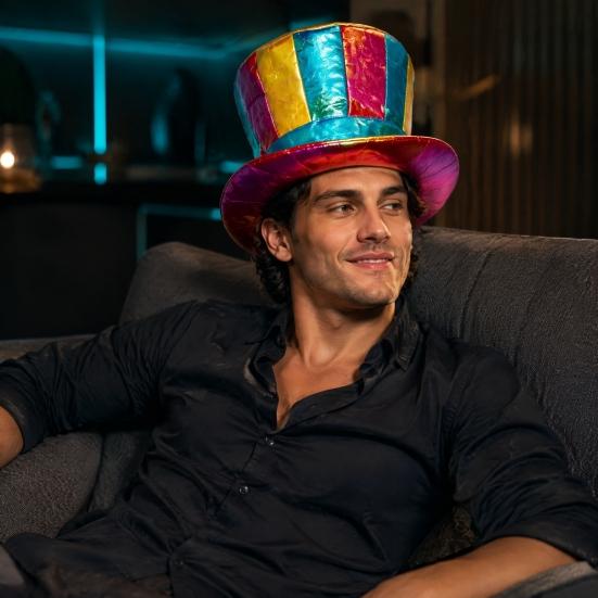 Circus Clown Stage Prop Magician Top Hat, Colorful Glossy Wide Brim Retro Striped Strong Durable Polyester Hat for Halloween Costume, Mardi