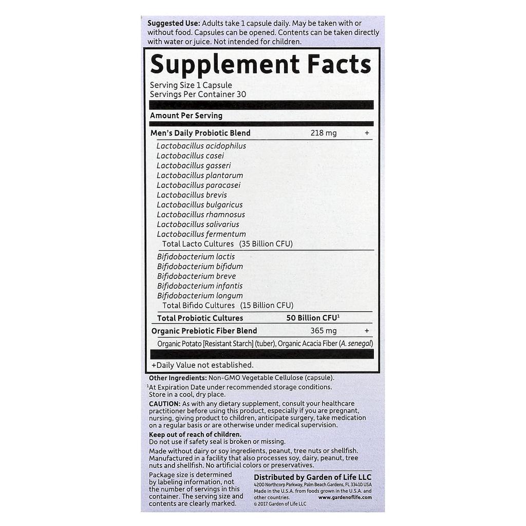 Dr. Formulated Probiotic, Men's One Daily, 50 Billion, 30 Veggie Caps