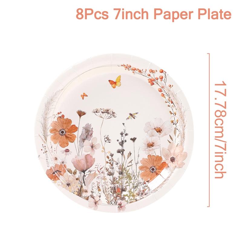 Spring Wild Flower Disposable Tableware Birthday Party Decor Wild Floral Paper Plates Cups Napkins Wedding Baby Shower Supplies