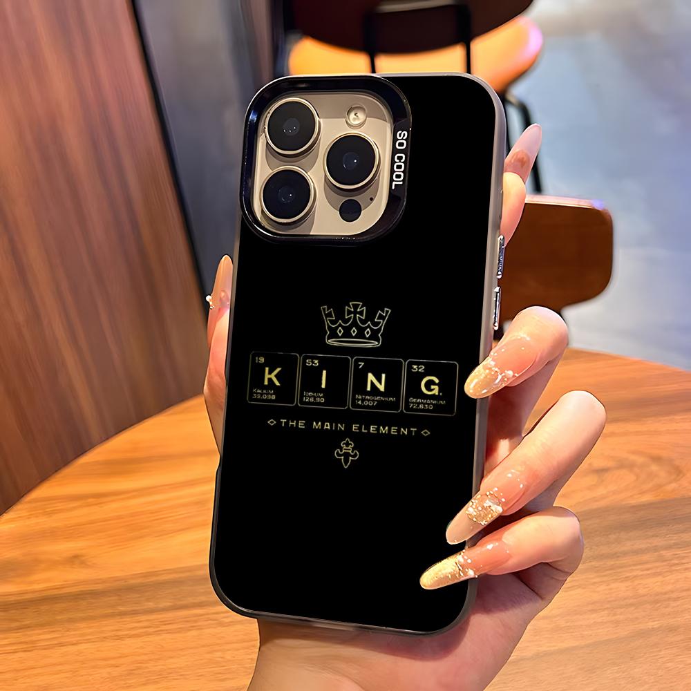 KING Queen Crown Letter Phone Case For IPhone17 Air 16 15 14 Plus 13 12 11 Pro 7 8 XS Max XR Silver Black Bumper Case