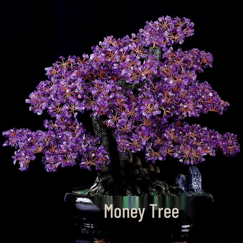 Amethyst Money Tree Ornament: Purple Wealth-Attracting Home Decor Gift
