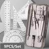 9PCS/Set Eraser Ruler Set Transparent Measuring Ruler Multi-Function Protractor  School Office