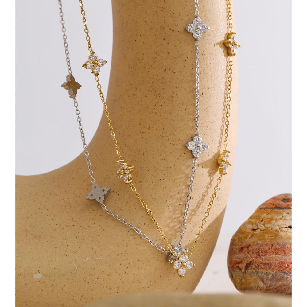 Yhpup Stainless Steel Cubic Zirconia Flower Chain Necklace High Quality Spring Summer Popular Dainty Thin Jewelry Accessories