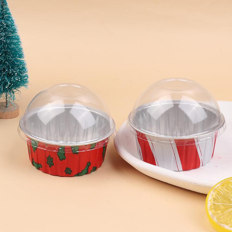 10Pcs Reusable Aluminum Foil Cup With Lid Pudding Cake Mold Air Fryer Tinfoil Box Baking Tray Tinfoil Cups Baking Pastry Tools