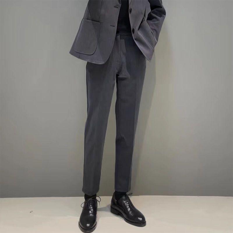 Smart Casual Simplicity Versatile Handsome Solid Color Temperament Straight Tube Slim Men's Cropped Pants Summer Spring New 2024