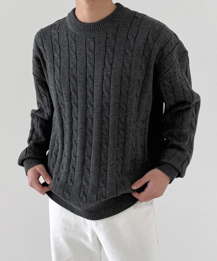 ORIGINALDAY Oversized Round Cable Knit Charcoal