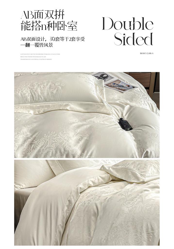 Sleep grid high-precision large flower position jacquard hollow lace bed cover four piece set
