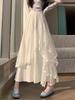 Cotton Blended Irregular Lace Maxi Skirt With Ruffle Hem For Fashion Women