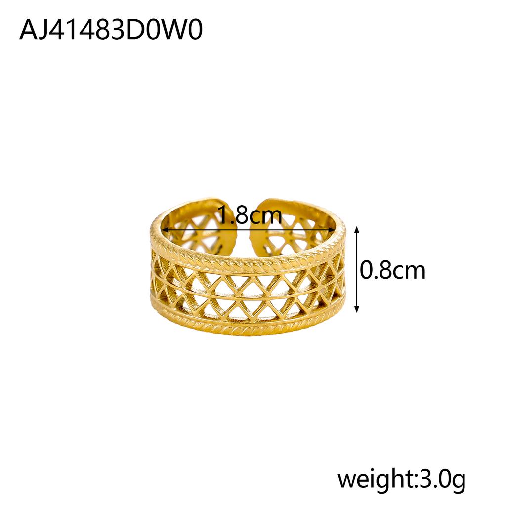 CARLIDANA Ins Geometric Rings Stainless Steel 18k Gold Plated Hollow Multi-Layer Chunky Cross Open Rings for Women Jewelry
