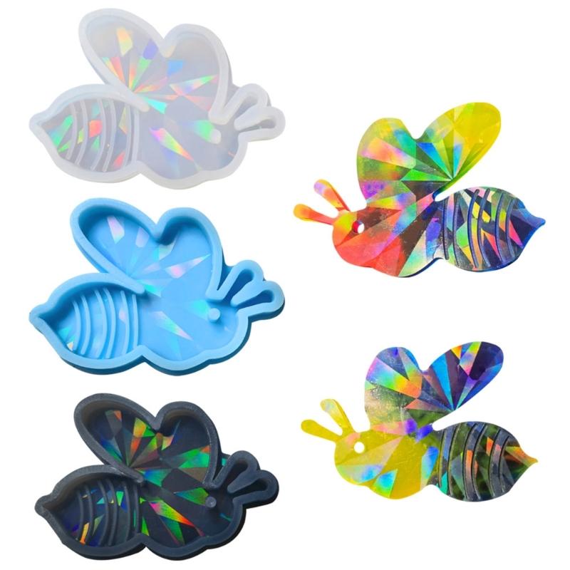 Animal Resin Mold Holographic Cute Bee Silicone Mold Rainbow-Light Effect Keychain Pendant Mold Epoxy Casting Craft
