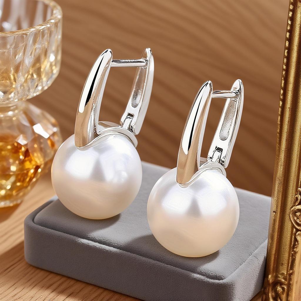 Classic luxury zircon earrings imitating pearl women's ear buckles earrings