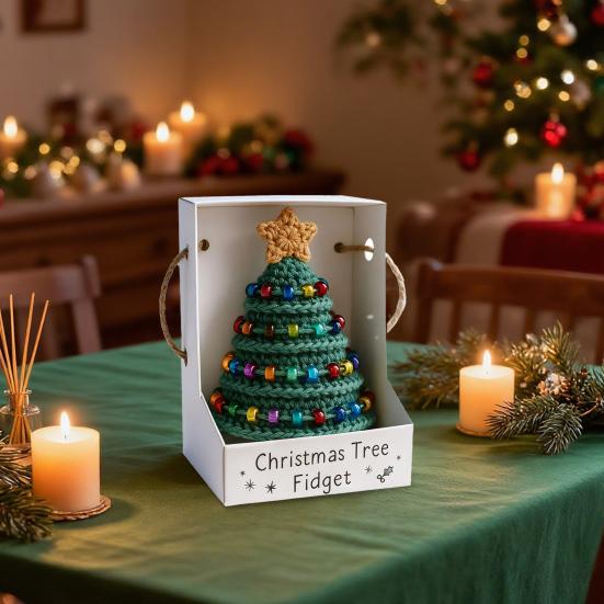 Christmas Tree Fidget Crochet Kit Complete DIY Yarn Set for Holiday Stress Relief Festive Ornament