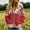 Women's Casual Floral Print Long Sleeve Hooded Jacket with Pockets and