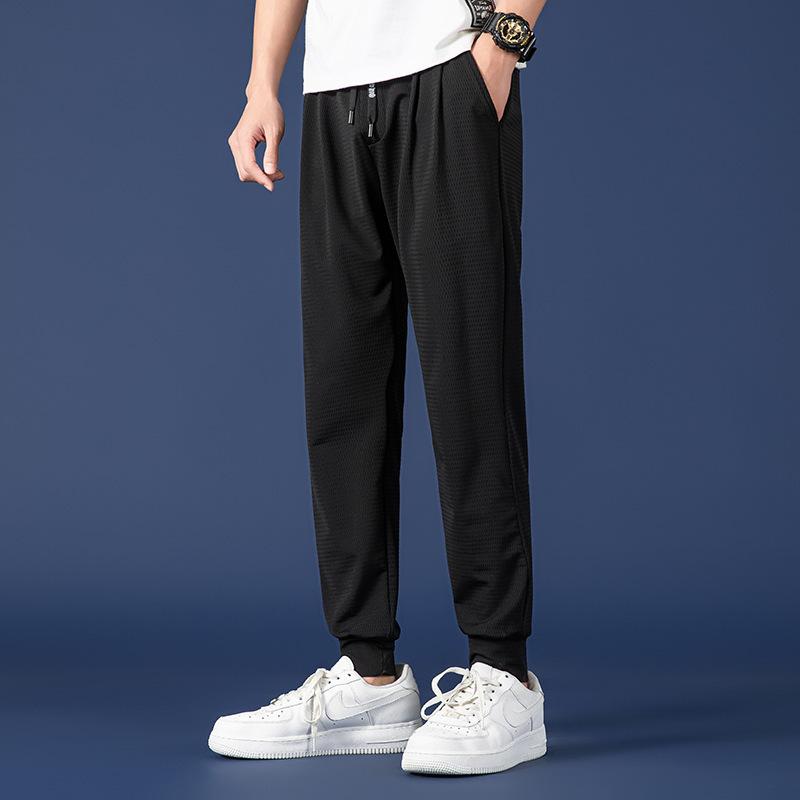 

Casual pants men s thin ice silk summer trend loose nine-point tied wide-leg sweatpants casual versatile M