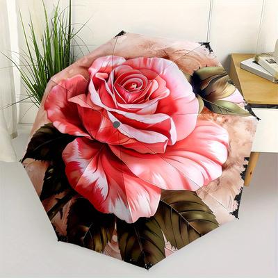 Rose, Floral Themed Eight Rib Automatic Folding Umbrella Is Suitable for Both Men and Women, Making It A Perfect Christmas and Valentine's D