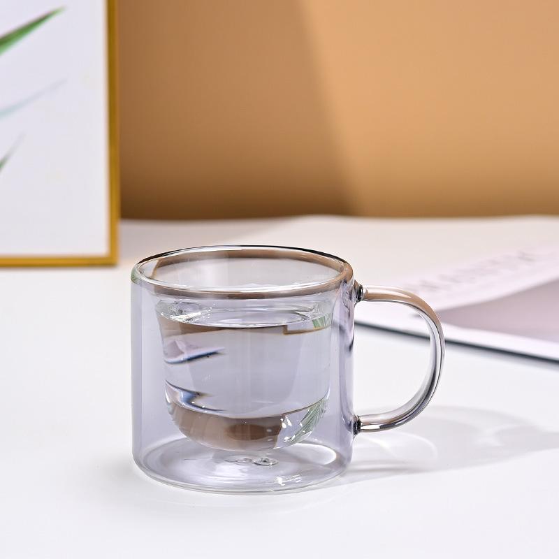 Simple Color Double-layer Glass Thickened Borosilicate Glass Coffee Cup with Handle Anti-scalding Drinking Water Cup