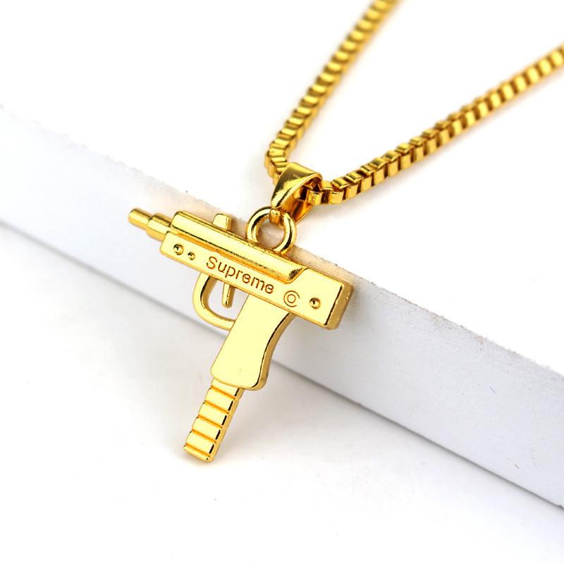 Uzi Submachine Gun Geometric Alloy Pendant Chain Necklace For Men And Women Fashion Accessory