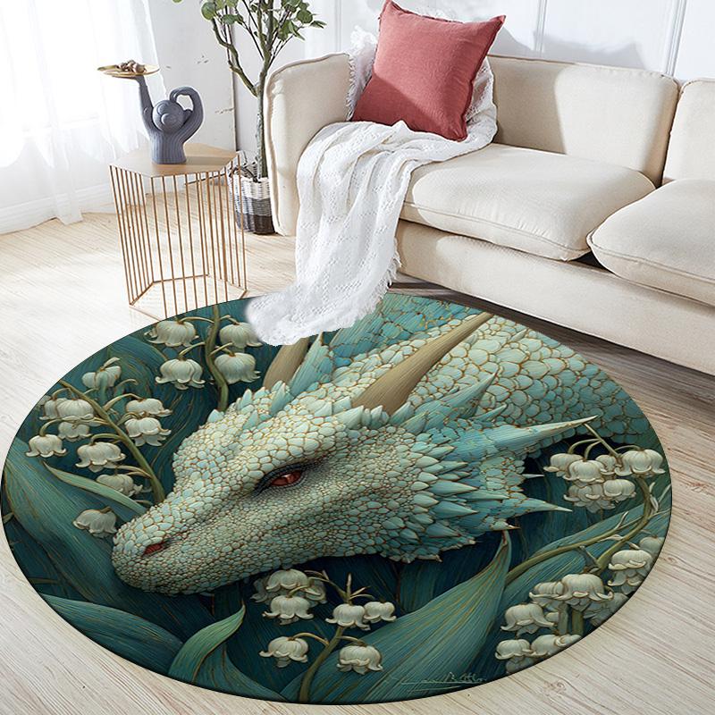 Dragon Round Area Rug,Carpet Rug for Living Room Bedroom Sofa Playroom Decor,Non-slip Floor Mat