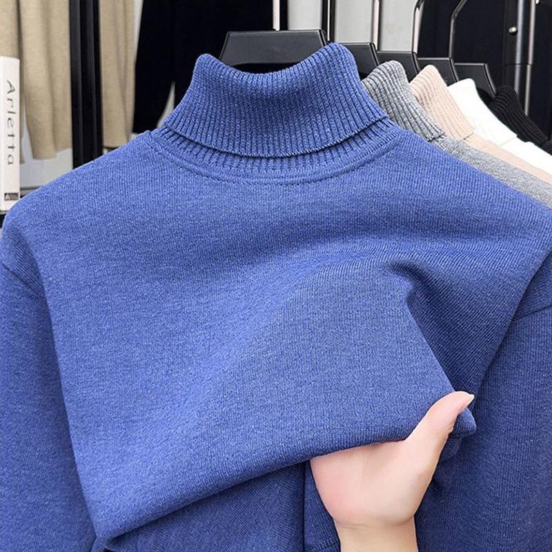 Men's One-Piece High-Neck Fleece Sweater, Autumn & Winter Thickened Warm Wool Knit Base Layer