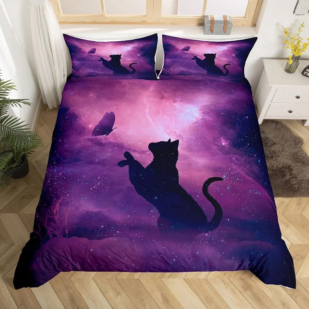 Blue Butterfly Duvet Cover Set For Girls Purple Galaxy Bedding Set Full SizeUniverse Comforter Cover Starry Sky Quilt Cover Set