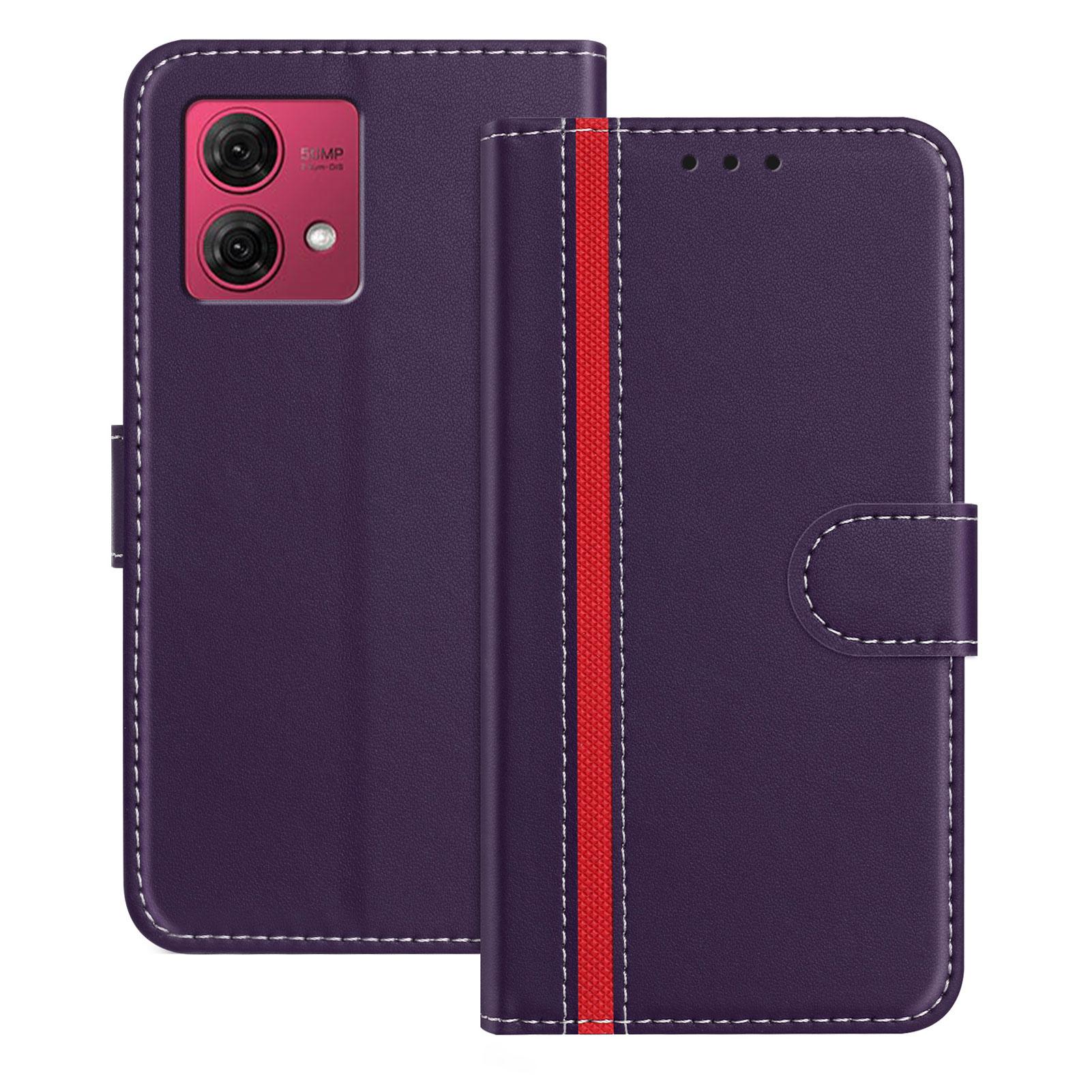 

For Motorola Moto G84 5G Phone Cases Wallet Stand Color Splicing Leather Cover with Magnetic Clasp Purple