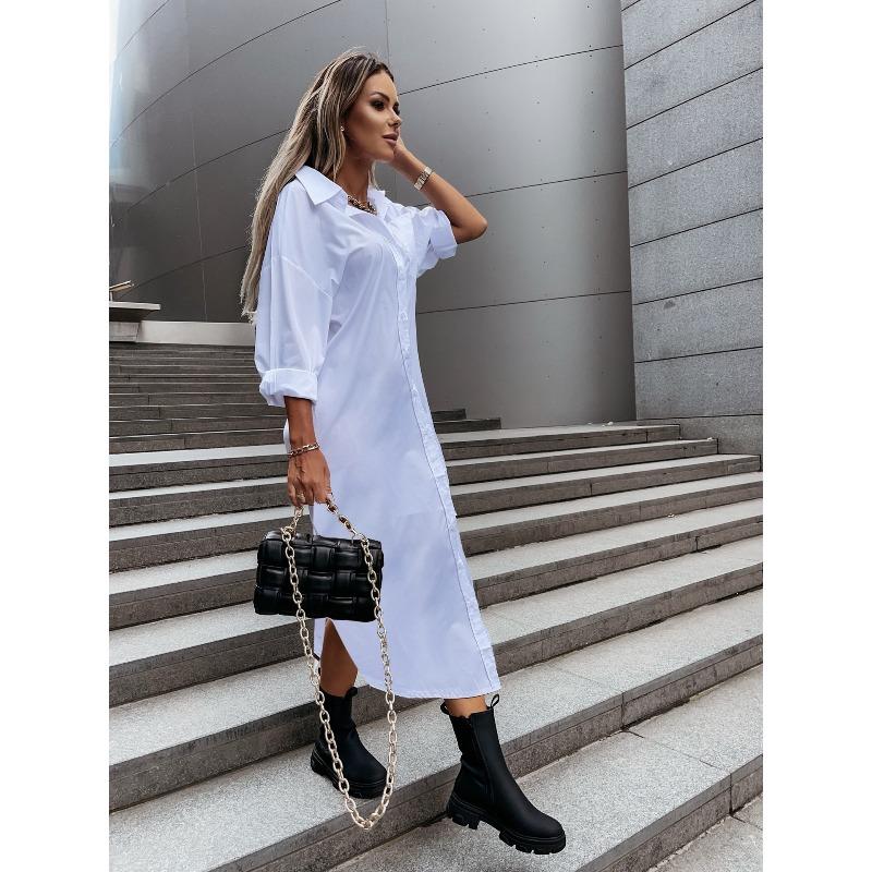 Wish autumn fashion split loose casual solid color shirt skirt women s clothing S