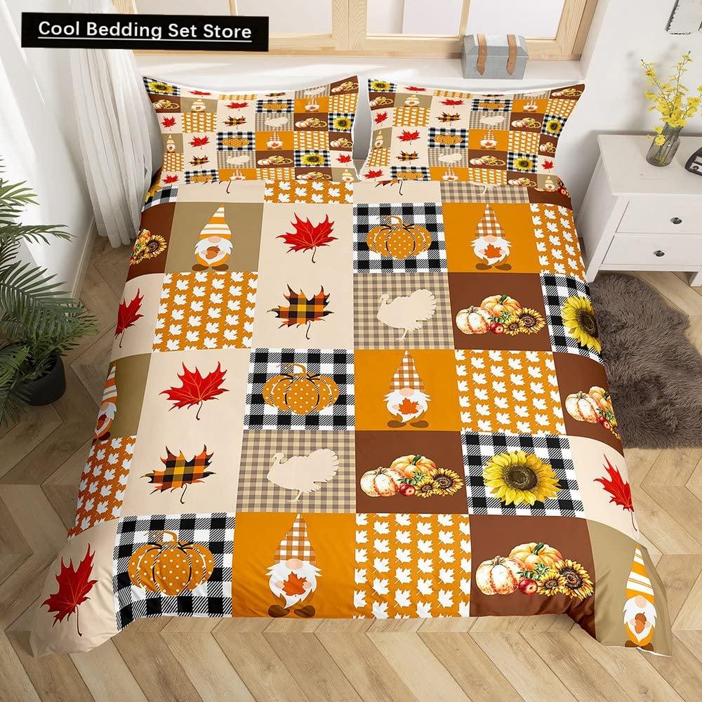 Autumn Tree Leaf King Queen Bedding Set Cartoon Botanical Duvet Cover Fallen Leaves Quilt Cover 2/3pcs Polyester Comforter Cover